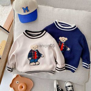Pullover Autumn Baby Boys Cartoon Bear Sweater Children's Clothing Girls College Style Pullover Toddler Knitted Sweaters Kids Tops 0-6Y HKD230719