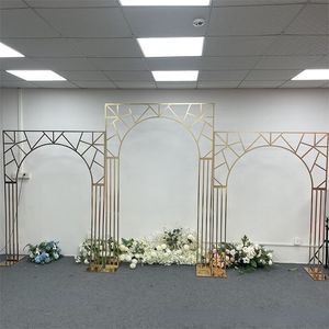 3PCS Luxus Outdoor Rasen Glänzend Gold Hochzeit Kulissen Bogen Rahmen Säule Sockel Dekoration Rack Floral Ballon Party Willkommen display Stand