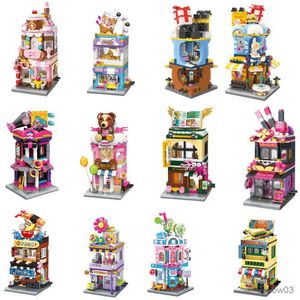 Blöcke DIY Stadt Street View Bausteine Stadt Blume Make-Up Shop Café Modell Architekturen Pädagogisches Spielzeug Für Kinder geschenke R230720