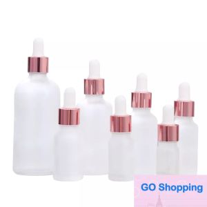 Classic Clear Frosted Glass Essential Oil Perfume Bottle Liquid Reagent Pipette Dropper Bottle with Rose Gold Cap 5-100ml