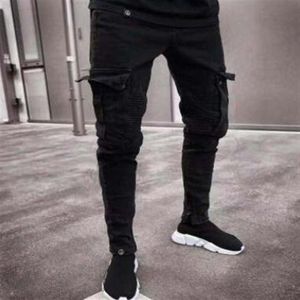 Elegant 19SS herr designer jeans 2019 vår svart rippade nödställda hål design jean blyerts byxor fickor hommes pantalones254p