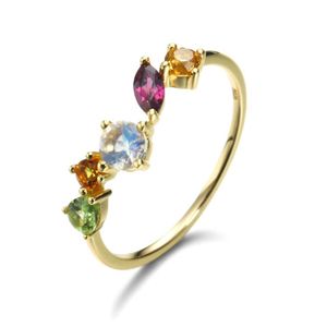 14k gul guldpläterad 925 Sterling Silver Women's Ring Natural Rainbow Gemstone Moonstone Citrine Green Peridot Garnet311n