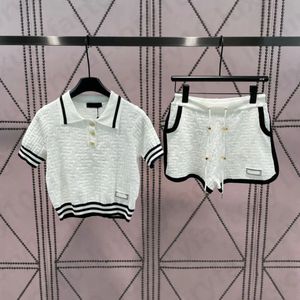 Two Piece knit Set Designer Summer Women Short Sleeves Lapel Tops High Waist Shorts Size S-L