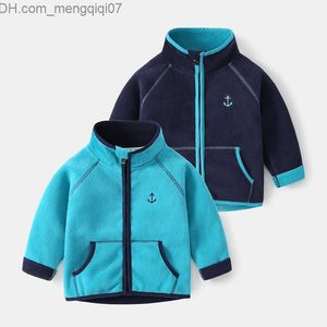 Coat Casual and fashionable boy's wool coat children's standing neck zippered shirt fashionable street children's thickened cardigan Z230719