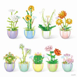 Blocks City Creative Flower Pot Potted Cactus Dandelion Balcony Indoor Decoration Building Blocks Bricks Toys Christmas Girl Gifts R230720