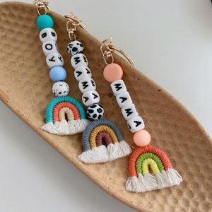 Keychains Lanyards Macrame Hobo Mini Rainbow Personalized Keychain Custom keychain Beaded keychain Diaper Bag Keychain Backpack Bag Keychain 230718