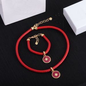Summer PU Rope Chain Necklace Bracelet Set, Exquisite Jewelry for Women, Versatile Beauty Head Pendant, HMS32-01