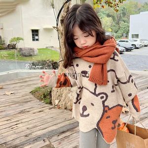 Pullover Kids Girls Cartoon Printed Bear Pattern Long Pullovers Baby Girls Casual Autumn Lalking Autumn Khaki Pullovers HKD230719