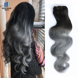 300g Ombre Two Tone Human Hair Bundles T 1Bグレーの良質の色付きブラジルの髪の拡張ブラジルのカンボジアペルーインディアン2751