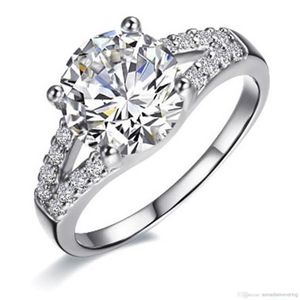 Whole - 2Ct SONA Synthetic Diamond Ring for women Wedding bands Engagement Ring Silver white gold plated lovely promise Prong 2933