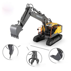 Electric/RC Car RC Excavator 1 16 Wood Grab Drill 17ch Remote Control Crawler Truck Grab Loader Electric Car Toy Children's Gift 230719