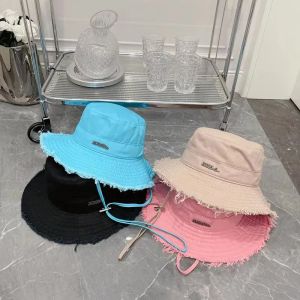 Designer Wide Brim Bucket Hat for Women in 5 Colors - Frayed Edge Cotton Cap