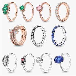 Women Jewelry fit Pandora Ring 925 Silver Rings Love New Sapphire Ring Bead Love heart Jewellery chain Charm Engagement Gift235g