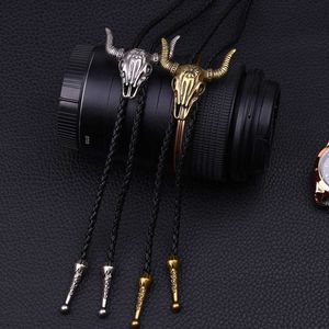 Bolo Ties Matagorda Cow Skull Necklace Jewelry Men Tie Leather Bolo Tie Mens Gifts Necktie Men Accessories Hide Rope Sweater Chain Bowtie HKD230719
