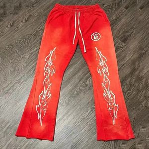 Erkek pantolon Amerikan Vintage Red Hellstar Swearpants Yüksek kaliteli yün döngü erkekler kadınlar çift gevşek çan dipleri rahat eşofmanlar 230718