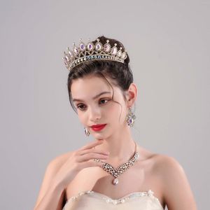 Huvudstycken fulla av bländande atmosfär Klassiska guldfärg Ladies 'Beauty Pageant Wedding Crown Necklace Earrings 4-Piece Set