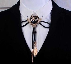 Bolo Ties Hot Collar Rope Vintage Crystal Owl Bolo Tie Men's Gem Bow tie Ties For Men Necklace accessories Wedding Necktie HKD230719