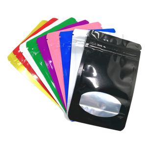 100pcs / lot 8 5x13 cm Coloré Stand Up Aluminium Foil Zipper Lock Sac De Rangement avec Fenêtre Ronde pour Zip Refermable Mylar Lock Packa294S