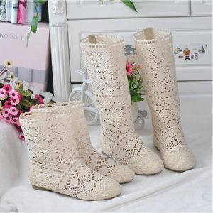 Сапоги женский весенний высокие ботинки Wool Hollow Bools Fashion Luxury Brand Summer White Lace Boots Ladies Hollow Flat Casual Shoes 230718