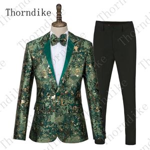 Erkek Suit Blazers Thorndike Pantolonlu Erkekler 2021 İtalyan Smokedo Tepeli Yakası Yeşil Kamuflaj Resmi Düğün Prom Partisi MA210A