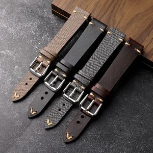 Watch Bands Handmade Leather Watchband 18 17MM Buckle 14MM Palm Grain First Layer Cowhide Strap Soft Vintage Style Men's Watch Bracelet 230718