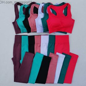 Fatos de treino femininos Fato de ioga feminino Fato de treino de fitness de 2 peças Sutiã desportivo cintura alta perna sem costura roupa desportiva Fato de roupa desportiva Z230719