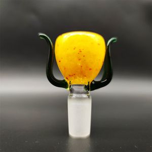 2023 Wig Wag 14mm Thick Bowl Piece Bong Glass Slide Water Pipes Cream Round Yellow Flower Heady Slides Colorful Bowls Male Smoking Accessory