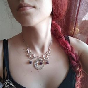 Lila Halbmondzweige Halskette Hexenanhänger Fantasy Wald Schmuck Gothic Zweig Schmuck Hochzeit Wicca Necklaces237i