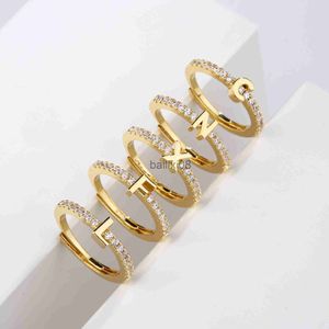 Band Rings Bens Initials Letter Ring White Zircon Classic 26 Letter Rings for Women Opening Finger Ring For Girls New Year Present Wholesale J230719