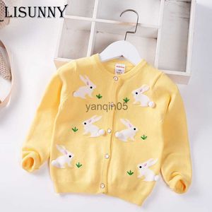 Pullover Girls Cardigan Sweater Autumn 2023 O-Neck Infants Children Cotton Knitwear Cartoon Rabbit Baby Kids Coat Toddler Clothes 2-7y HKD230719