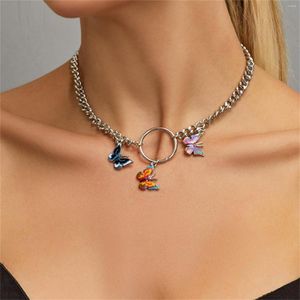 Catene Tre Colori Farfalla Collana Y2K Moda Donna Gioielli Ciondolo Regalo Catena Spessa