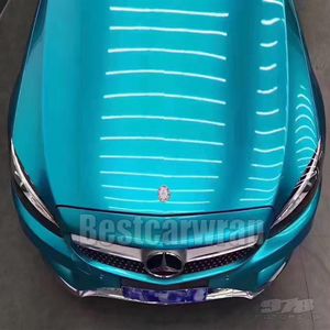 Lake Blue Gloss Metallic Vinyl Wrap for Car Wrap med Air Bubble Pearl Blue Candy Car Styling Vehicle Boat som täcker storlek1 52250T