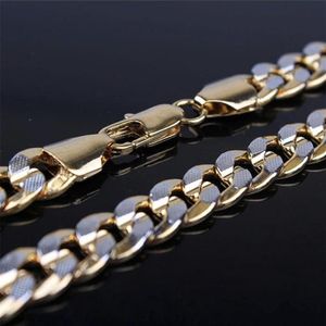 Mens 2 Tone Yellow White Gold Filled Embossed Necklace 23 6 9mm Solid Curb Chain GF Jewelry Chains242c