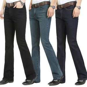 Male Bell Bottom Denim Spodni Slim Black But Cut Dżinsy męskie odzież swobodne Flares Business Spodni 319S