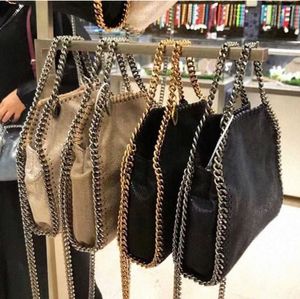 Stella McCartney Falabella Mini Tote Çanta Kadın Metalik Şerit Siyah Tiny Alışveriş Kadınları Çanta Deri Deri Crossbody Bag Avrupa ve Amerikan Moda