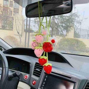 Decorações de Interiores 4 PCS Morangos e Flores Artesanais Acessórios para Carros Espelho Pendurado Charme Decoração Frutas Adolescentes Interior Retrovisor Espelho Decoração x0718