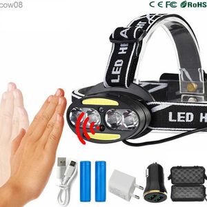 Proiettori D2 Lampada frontale High Lumen D Torcia frontale Sensore di movimento induttivo 4T6 2COB Lampada frontale Torcia esterna Campeggio Pesca Speleologia HKD230719