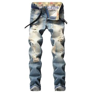 Jeans da uomo Big Hole Denim Destroyed Beggar Retro Old Men Pantaloni alla moda Slim Straight Plus Size Marca per Male259E