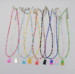 20pcs/lot New Bohemia Korean Lover Colorful Gummy Bear Pendant Choker Resin Multicolor Rice Beaded Necklace for Women Girls Gifts