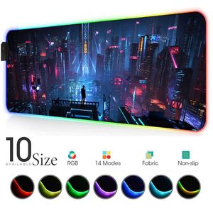 Vista notturna della città Tappetino per mouse RGB Luci al neon nere Accessori per giocatori MousePad LED Grande scrivania per PC Tappetino da gioco con scrivania da gioco retroilluminata Y07295a