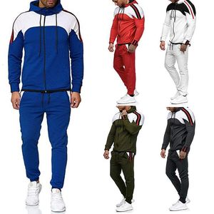 Herrspåriga våren och hösten Casual Hooded Sports Plus Size Suit Fintrycksfärg Blockering Sweatpants 230719