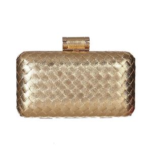 Evening Bags Golden Clutch Bag Womens Wedding Party Woven Handbag Bride Metal Chain Small MN1398 230719