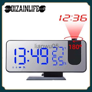 Desk Table Clocks 180 LED Digital Projection Smart Alarm Clock USB Charge Watch Table with Electronic FM Radio Wake Up Mute Clock Snooze Function x0719