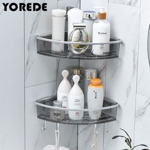 Bathroom Shelves YOREDE Storage Rack With Hooks Corner Triangle Shelf Wall Mounted Home Organizer Kitchen Accessories 230719