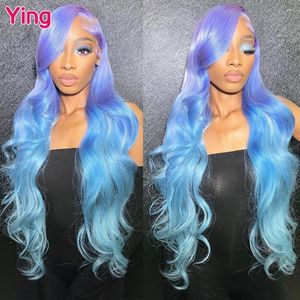 Ying Hair Purple Bleu 13x6 Body Wave Human #613 Blond spets frontal peruk 180% Brasiliansk remy 13x4 Transparent front