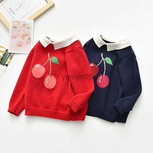 Pullover Baby Kids Girls Długie rękaw drukarstwo wiśniowe sweter jesienne zima dzieci dziewczyny pullover swetry ubrania dziecięce HKD230719