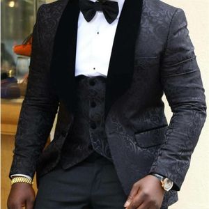 2020 NOWY PRZYJACIEL GROOMSMEN SHALL LAPEL Groom Tuxedos Red Biel Black Men Suits Wedding Man Man Blazer Pants Tie Vest249J