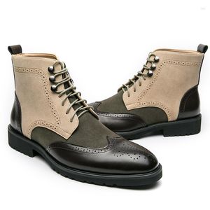 Stiefel Block Herren Square Toe Lace-up Short Mixed Color Handmade Men Botas De Hombre