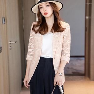 Women's Trench Coats Summer Online Celebrity Lace Openwork Small Suit Jacket Ladies Cropped Sleeves Temperament Western-style Thin Wind