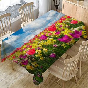 Table Cloth 3D Flower Blue Sky White Clouds Print Tablecloth Cotton Linen Rectangle Coffee Cover Dining Wedding Dust-Proof